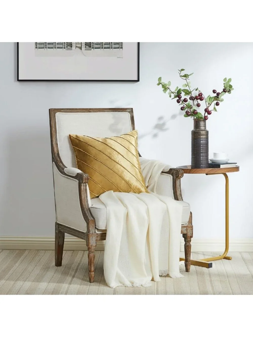 Decorative Velvet Pillow Covers Set of 2, 18x18 Gold Stripe Throw Pillows for